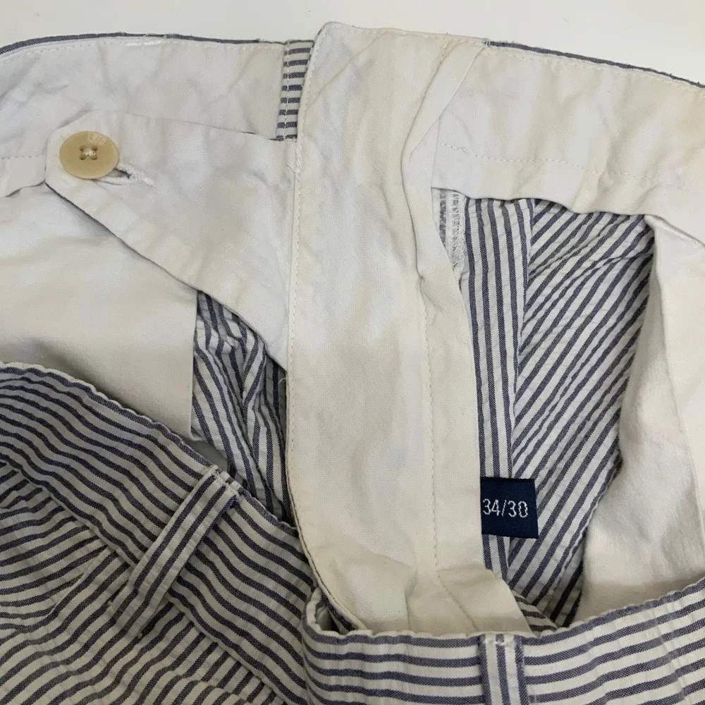 Polo Ralph Lauren 34x30 Striped Cotton Seersucker Pleated Cuffed Trousers Pans